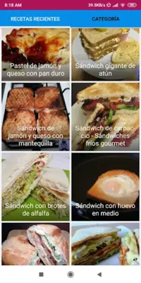 Recetas Bocadillos sándwiches android App screenshot 0