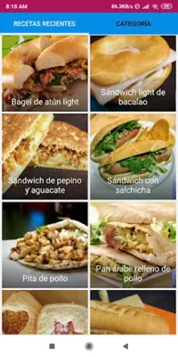 Recetas Bocadillos sándwiches android App screenshot 1