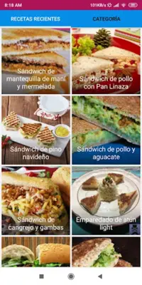 Recetas Bocadillos sándwiches android App screenshot 2