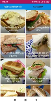 Recetas Bocadillos sándwiches android App screenshot 3